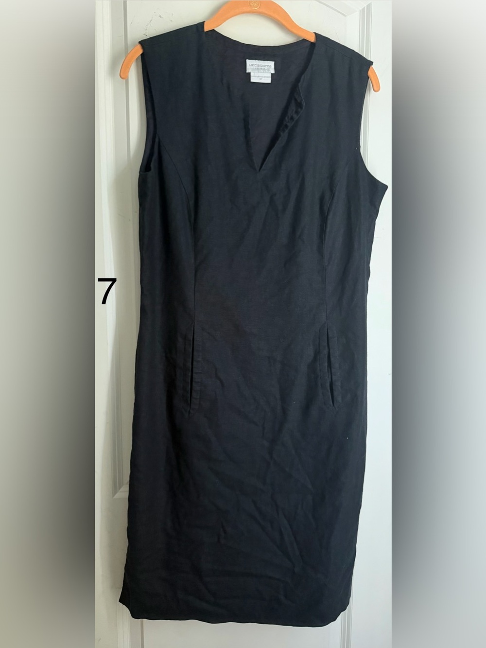 Liz Claiborne Black Sleeveless V‑Notch Sheath Dress pockets 12 formal prof‎
